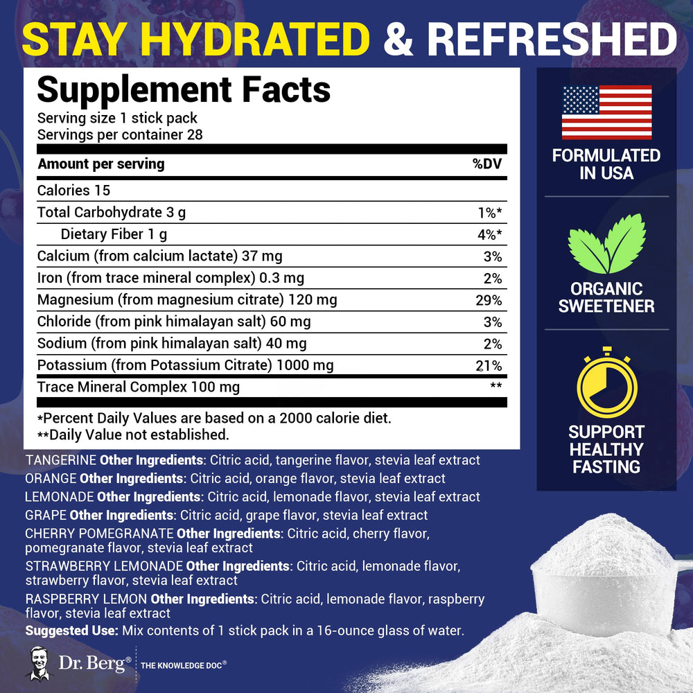 Dr. Berg hydration pouch ready to mix into water for on‑the‑go refreshment