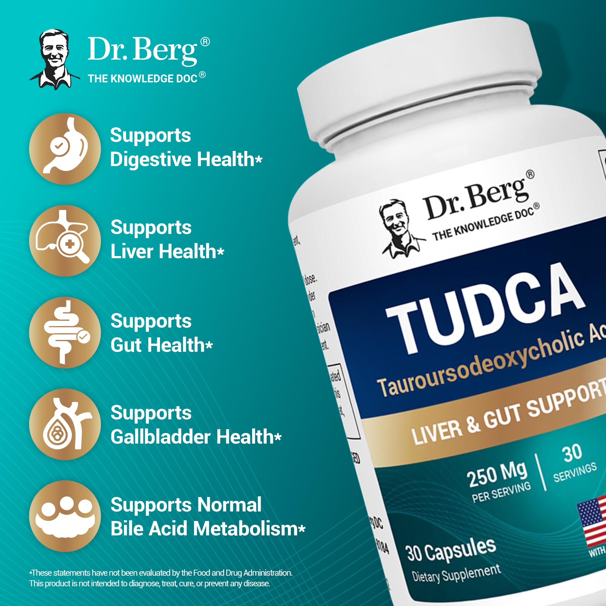 Dr. Berg Tudca label closeup showing 250 mg per capsule detail
