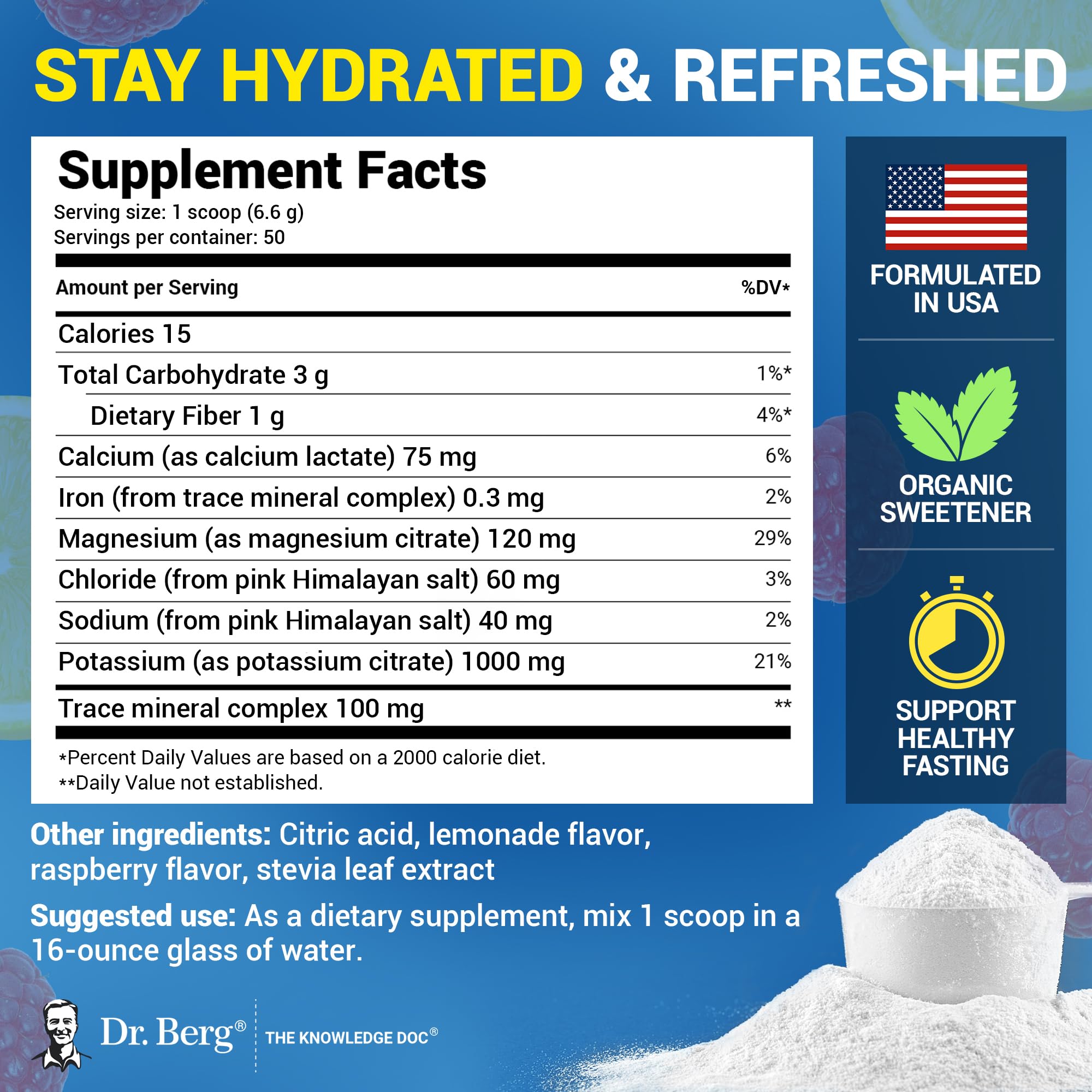 Dr. Berg Zero Sugar Hydration label closeup highlighting keto-friendly electrolyte blend