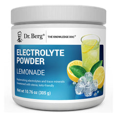 Dr. Berg Zero Sugar Hydration Lemonade powder in tub for sugar-free electrolyte support.