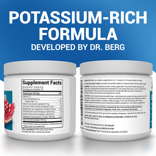 Pouring Dr. Berg Nutritionals hydration powder into a glass for sugar-free hydration.