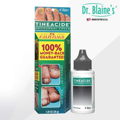Applying Dr. Blaine's Tineacide on affected skin for symptom relief.