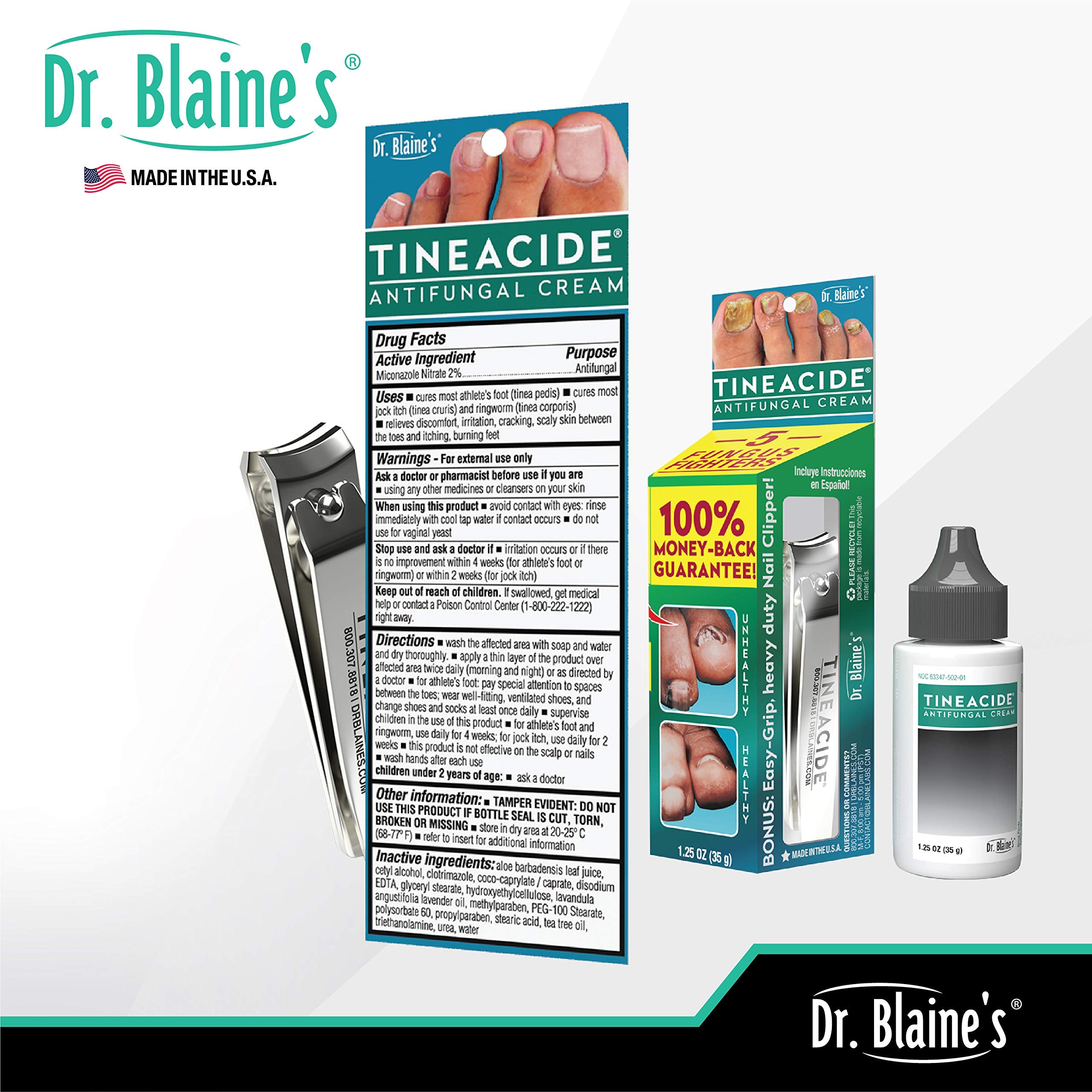 Packaging display of Dr. Blaine's Tineacide three-tube set for convenience.