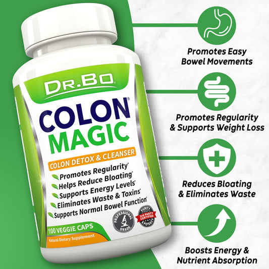 DR. BO Colon Cleanse capsules close-up highlighting herbal detox action