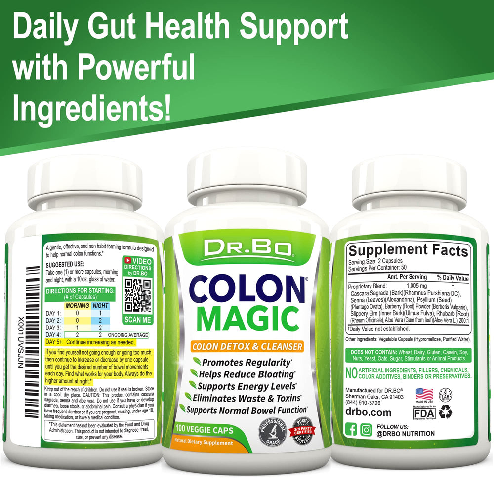DR. BO Colon Cleanse capsules shown for gut health and digestion support