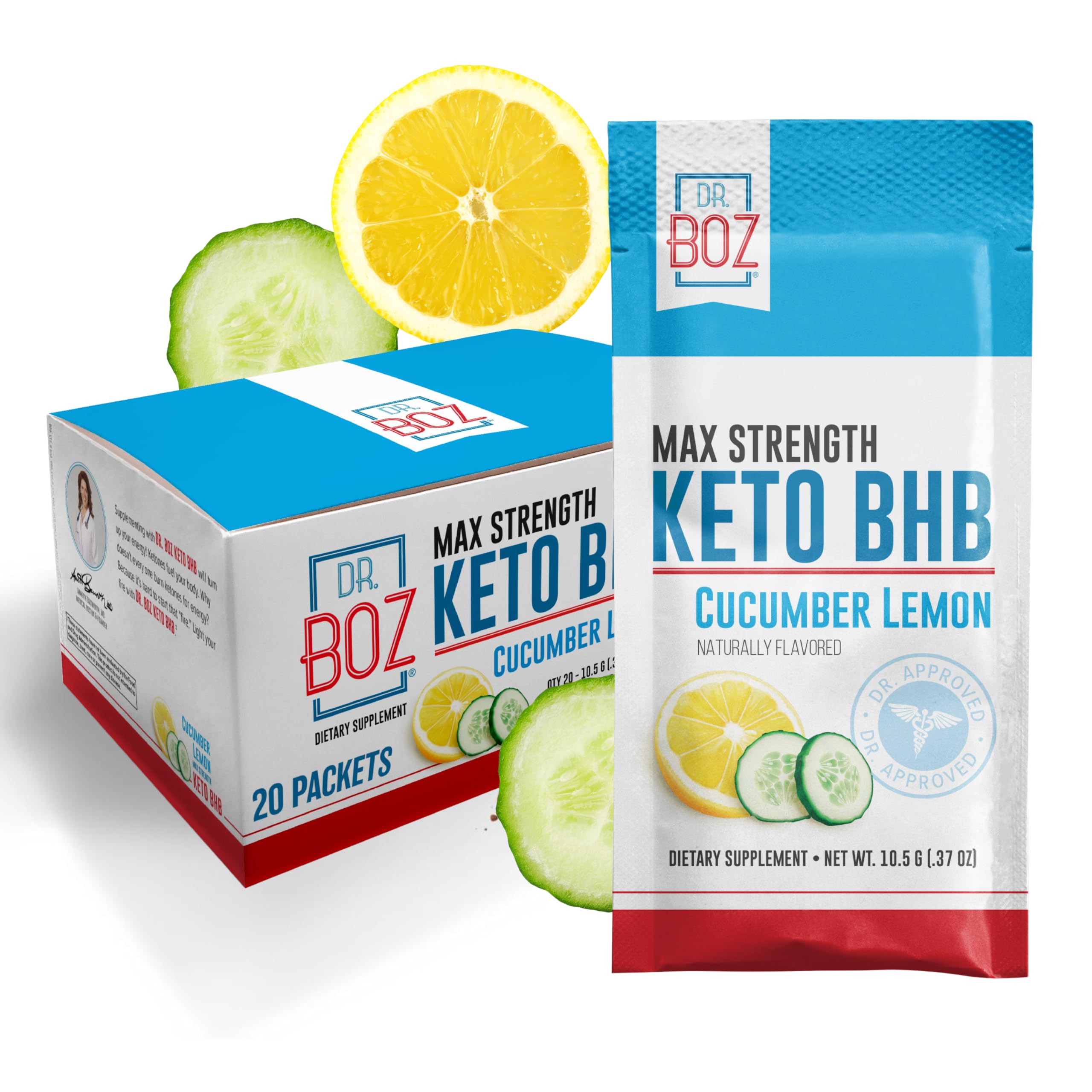 Dr. Boz Keto BHB cucumber lemon packets front offer convenient energy support