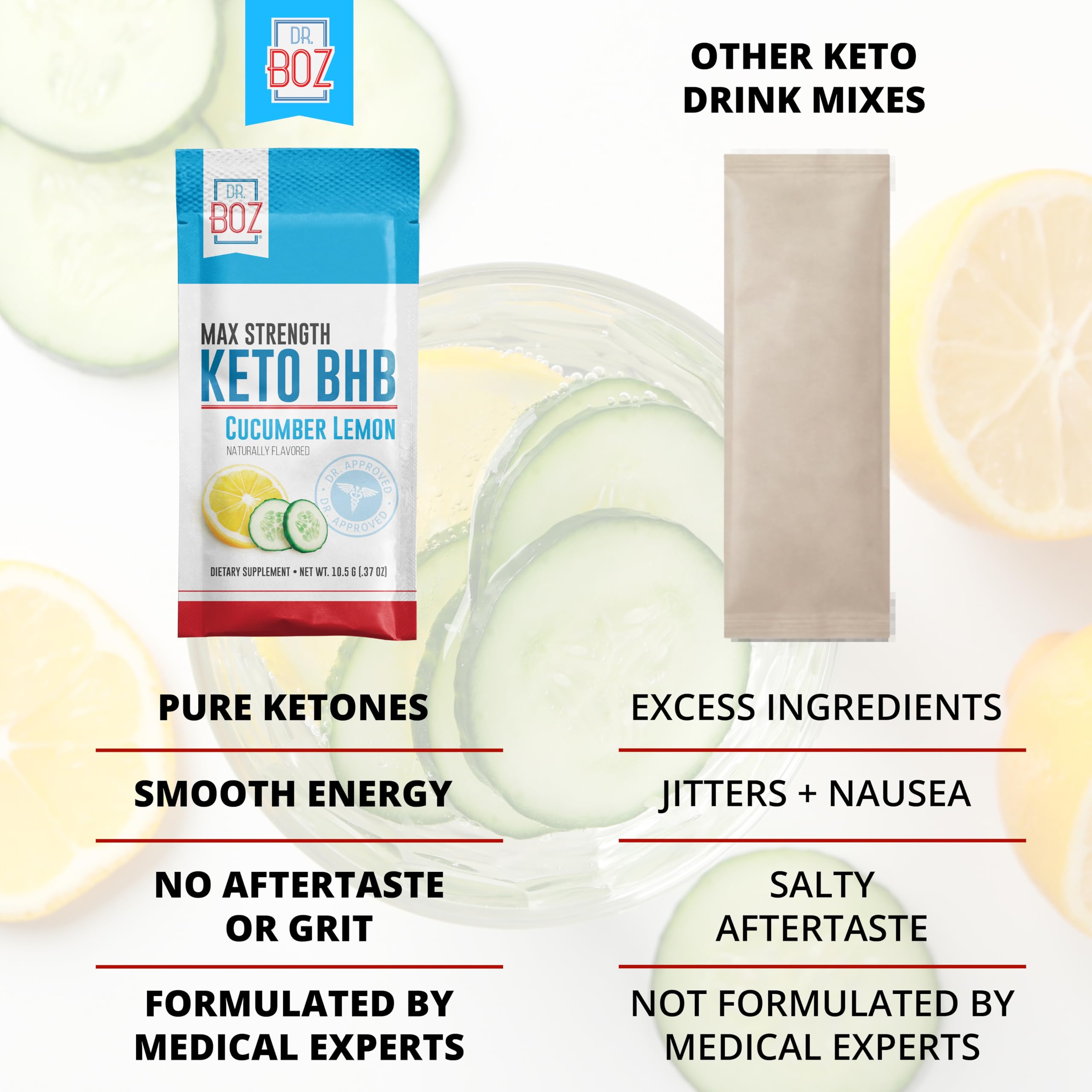 Dr. Boz Keto BHB cucumber lemon powder stirred in water for easy blending