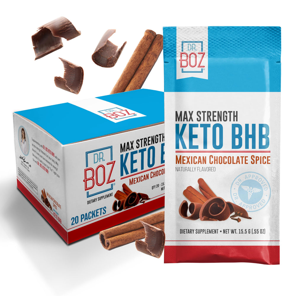 Dr. Boz Keto BHB powder Mexican Chocolate Spice tub front for premium ketone support.
