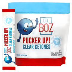 Dr. Boz Pucker UP bottle showing pure liquid ketones for quick energy support