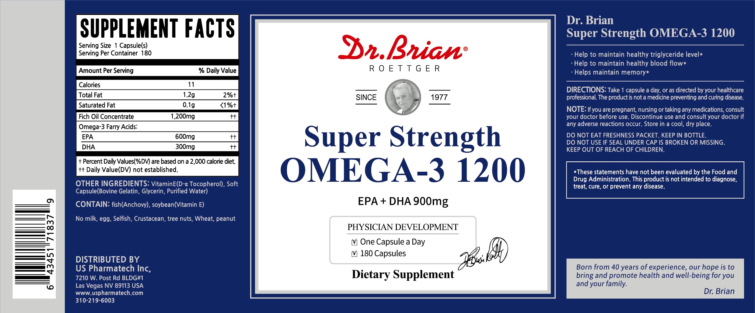Dr.Brian Omega 3 odorless bottle with lemon flavor conveys pleasant post-swallow aroma.