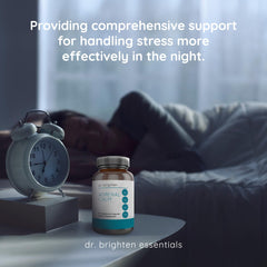 Dr. Brighten Adrenal Calm label featuring Ashwagandha and lemon balm.