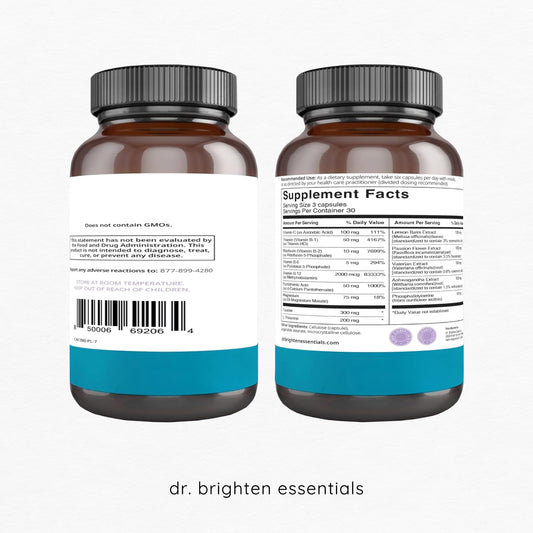 Dr. Brighten Adrenal Calm tablet displayed for daily calm and routine use.