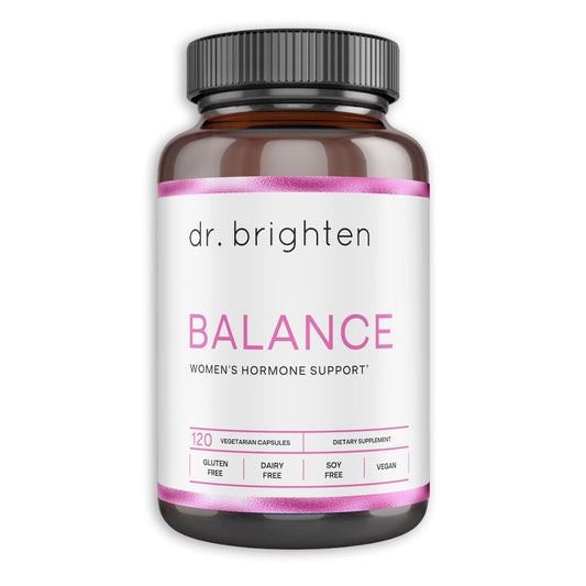 Dr. Brighten Balance bottle pour showing daily hormone support
