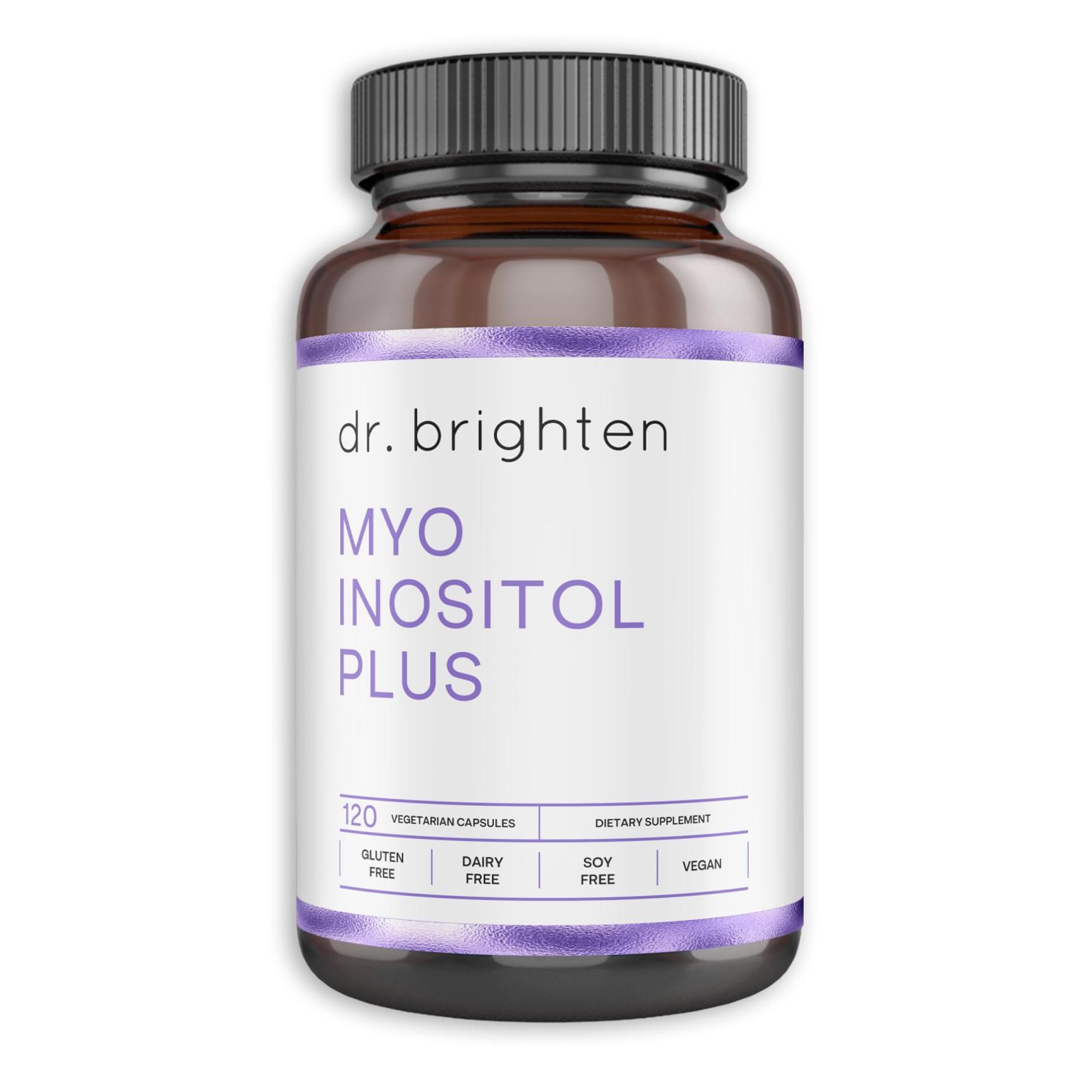 Dr. Brighten Myoinositol Plus bottle front view supports daily hormonal balance.