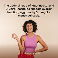 Dr. Brighten Myoinositol Plus label closeup highlighting ingredients and nutrition details.