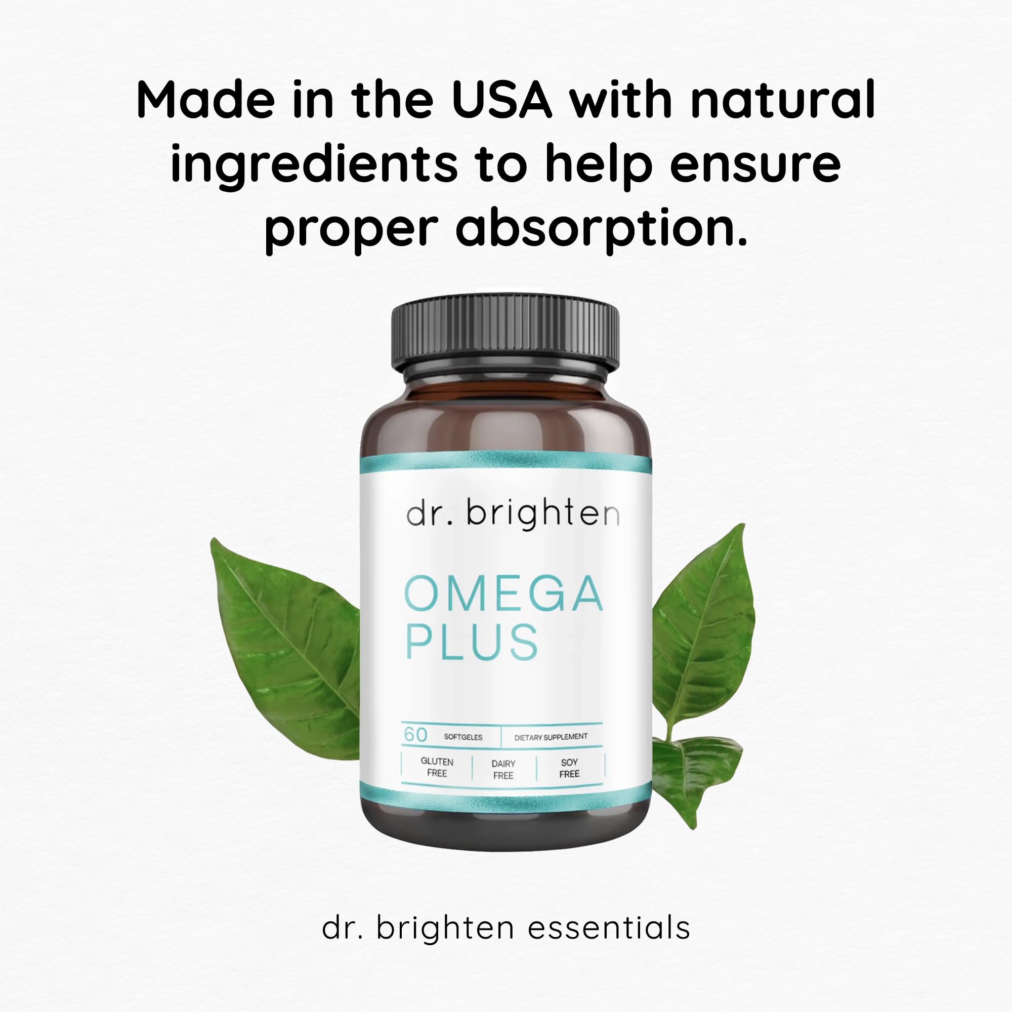 Dr. Brighten Omega Plus USA-made seal on packaging