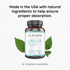 Dr. Brighten Omega Plus USA-made seal on packaging