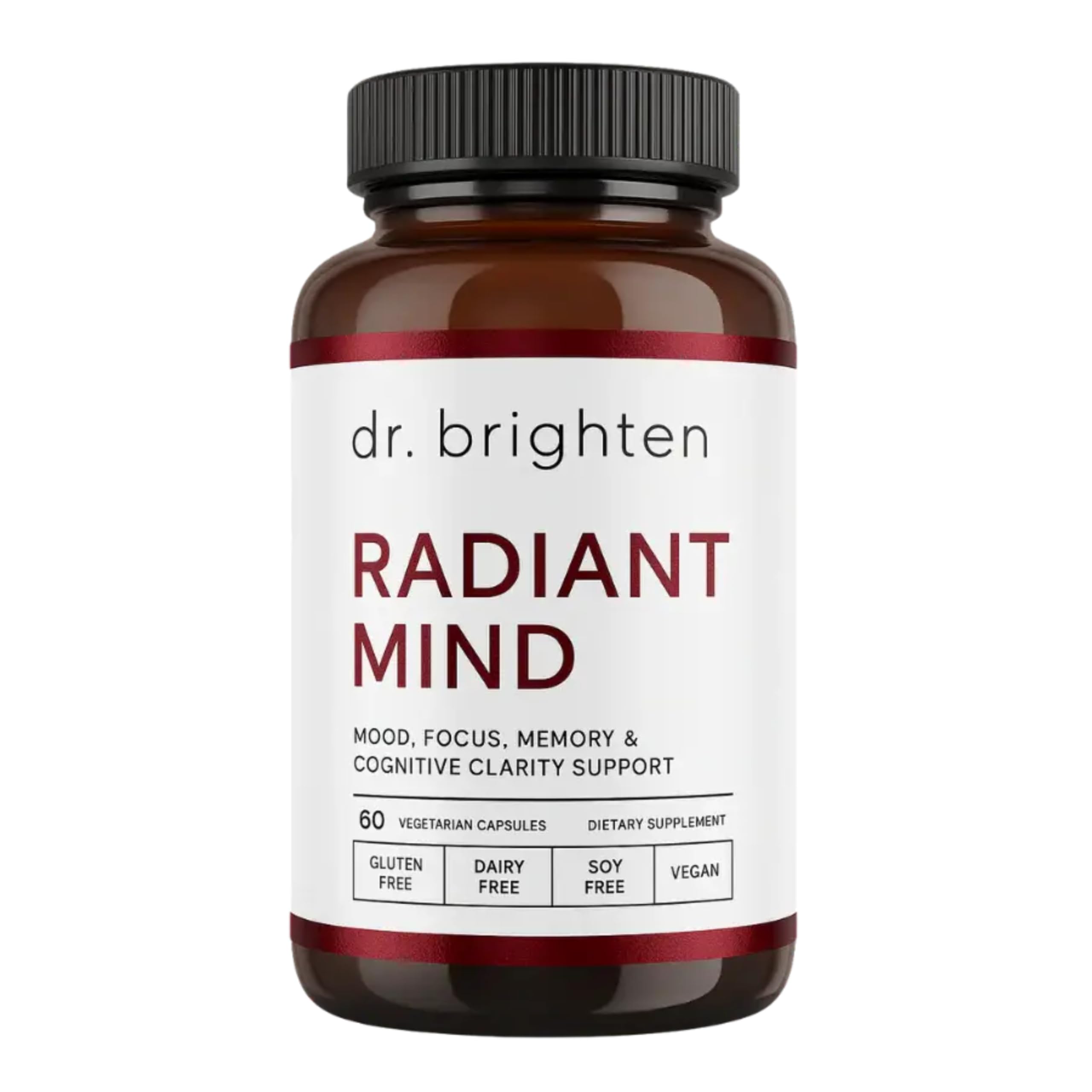 Dr. Brighten Radiant Mind bottle highlights saffron-focused formula for focus support