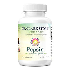 Dr Clark Store Pepsin bottle front view showing digestive enzyme support for meals