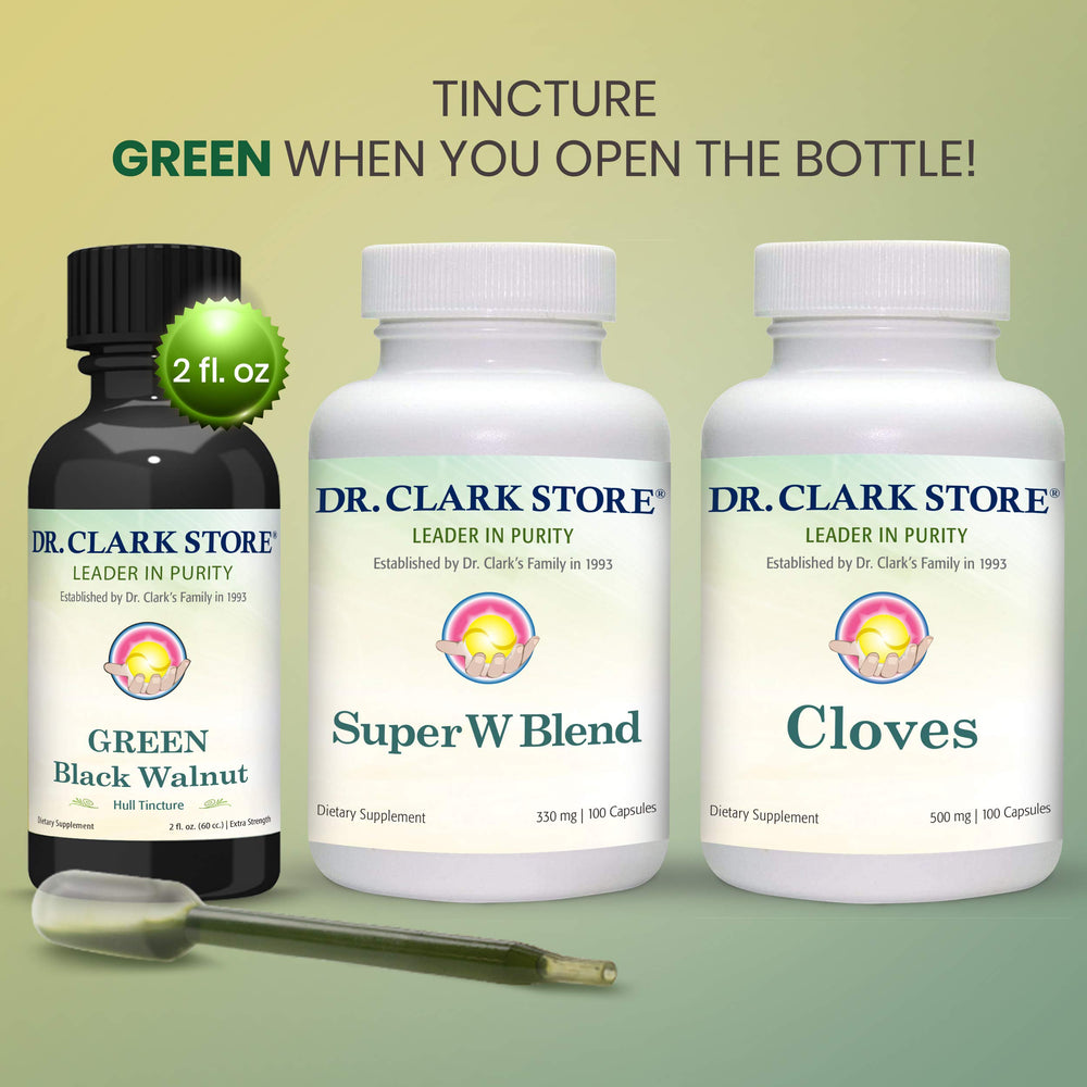 Dr Clark Store Green tincture pour illustrating color and easy dosing