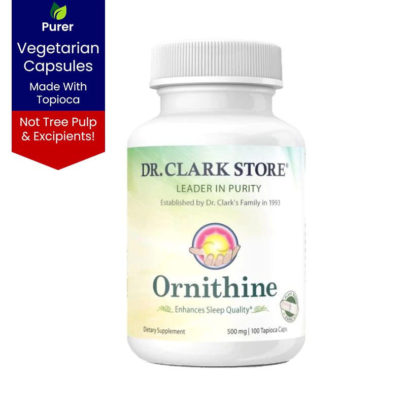 Dr Clark Store Ornithine 500 mg packaging side reveals vegetarian format and capsule count.