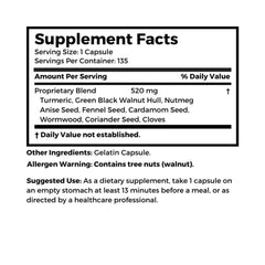 Para-Zap capsules close-up emphasizes herbal blend for digestive support.