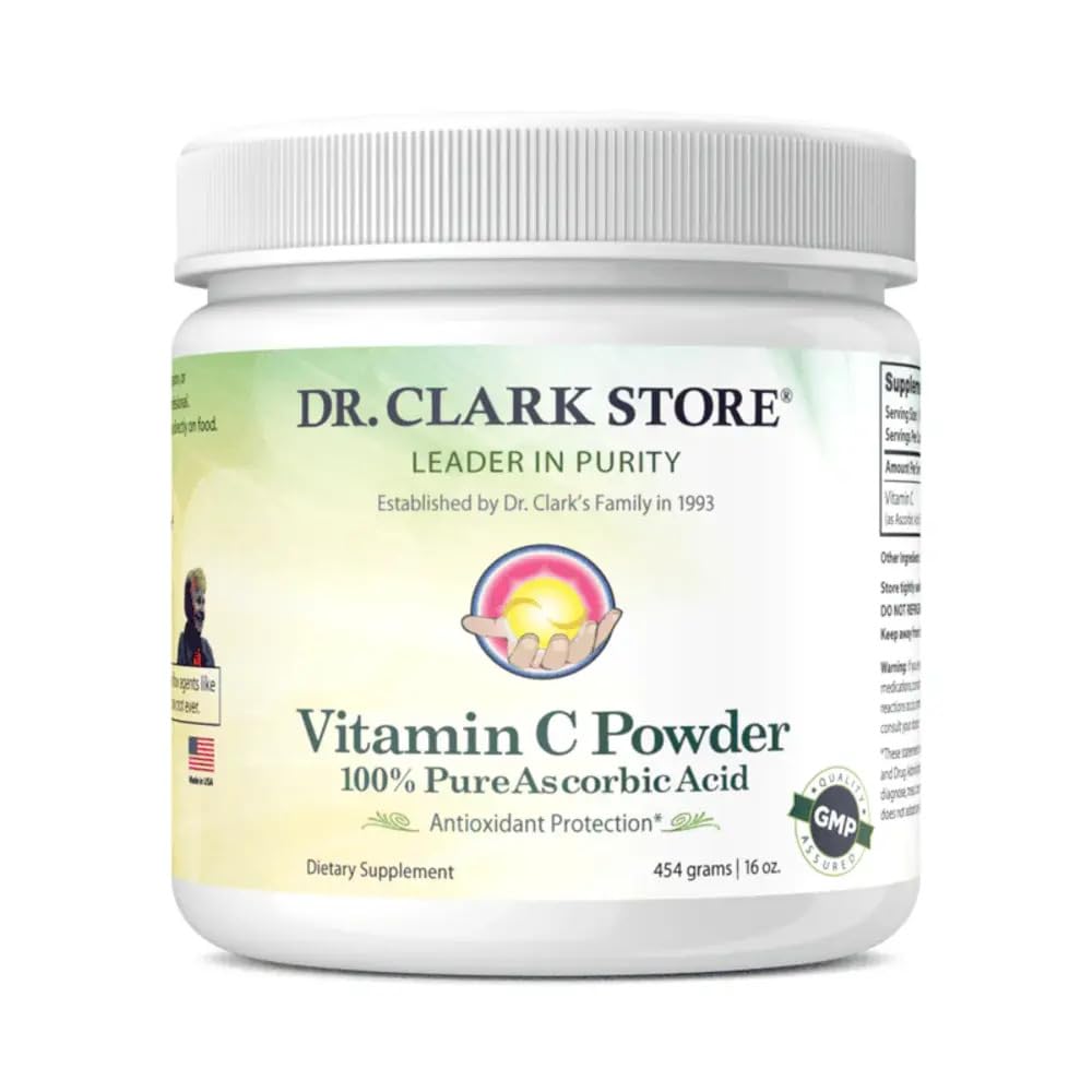 Dr Clark Store vitamin C powder bottle front showing immune support potential