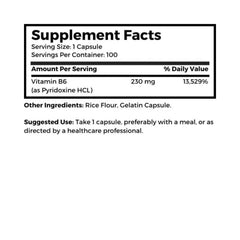 Dr. Clark Vitamin B6 bottle back label detailing ingredients and suggested use.