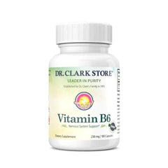 Dr. Clark Vitamin B6 bottle front showing 230 mg per capsule for daily support.