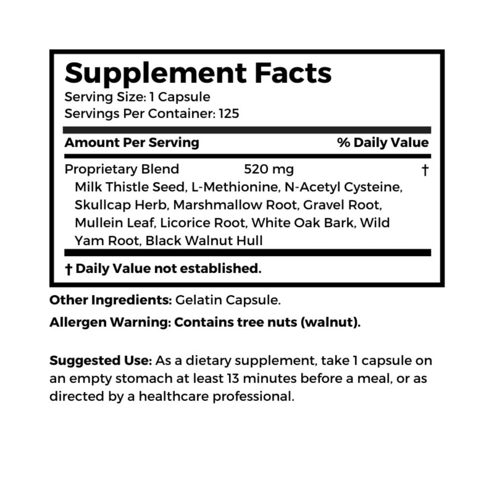 Label detail shows 520mg serving in Dr. Clark's Purity Cleanse.