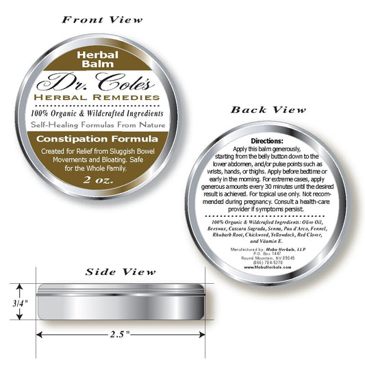 Dr. Cole's Balm bottle pouring for targeted abdominal application.
