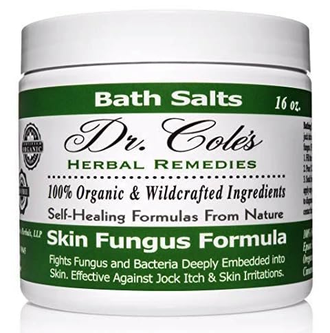 Dr. Cole’s Herbal Skin Fungus Salts bottle for a soothing bath.
