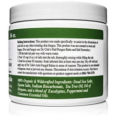Dr. Cole’s salts shown in a warm bath setup suggesting comfort.