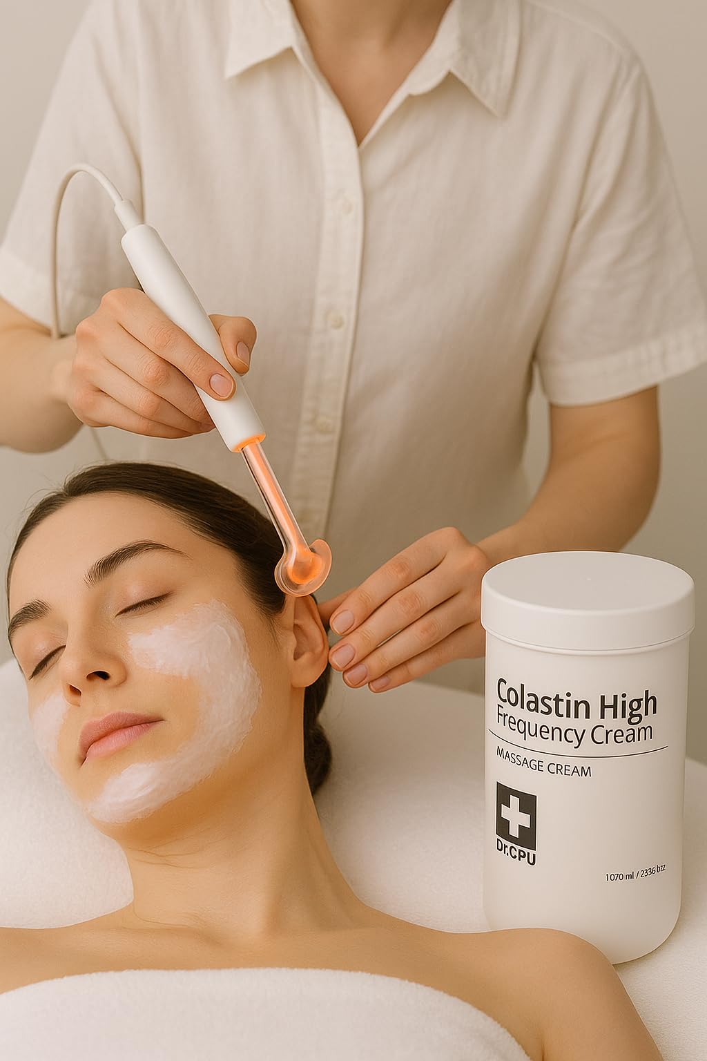 Dr CPU Collastin olive oil texture for smoother skin.