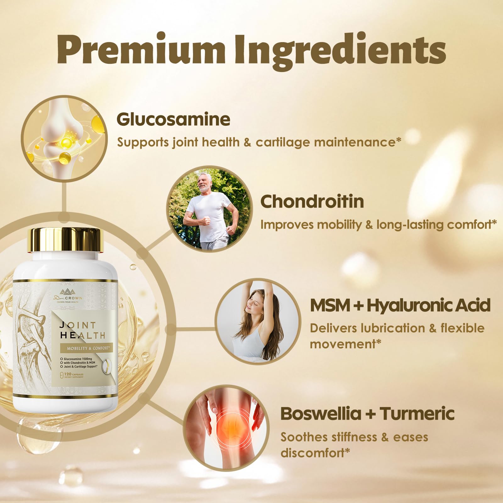 DR. CROWN Joints bottle open pour for easy daily use.