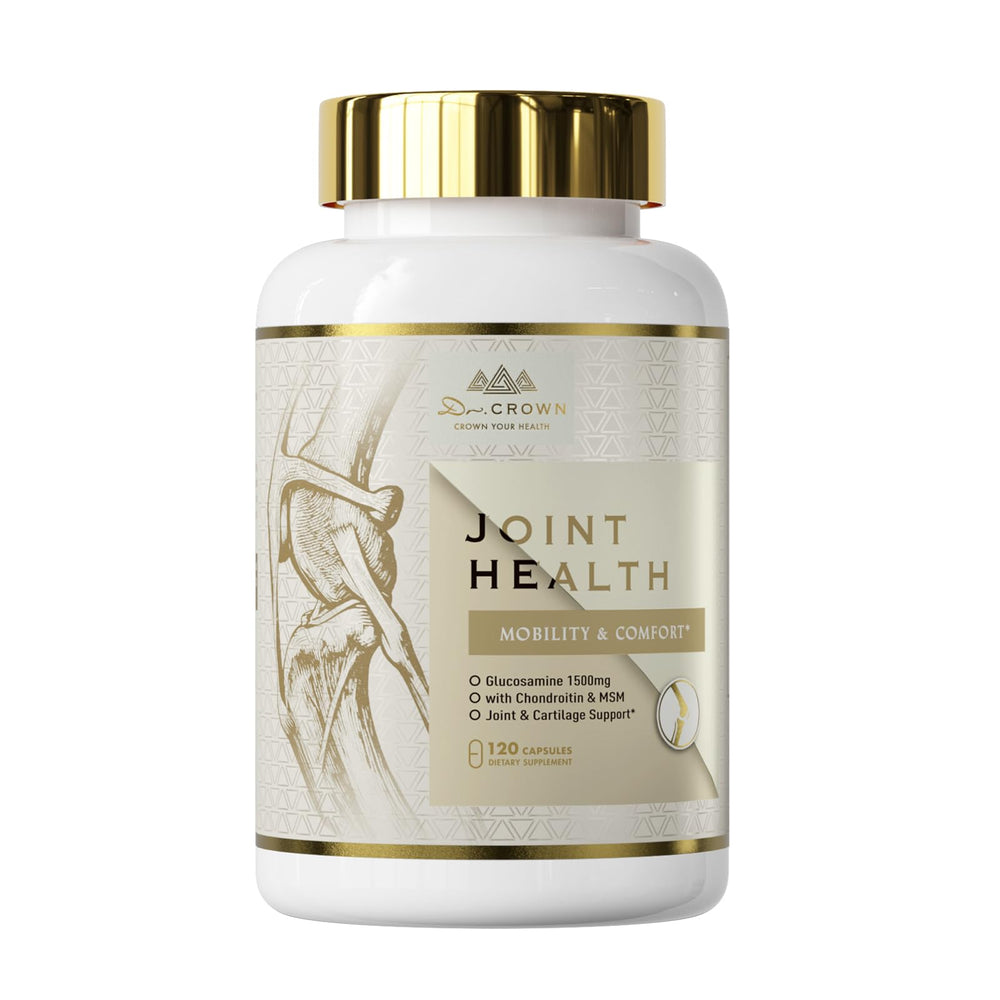 DR. CROWN Joints bottle shown for daily mobility support.