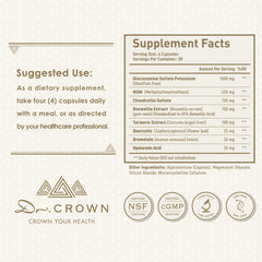 DR. CROWN Joints packaging display emphasizes quality ingredients.