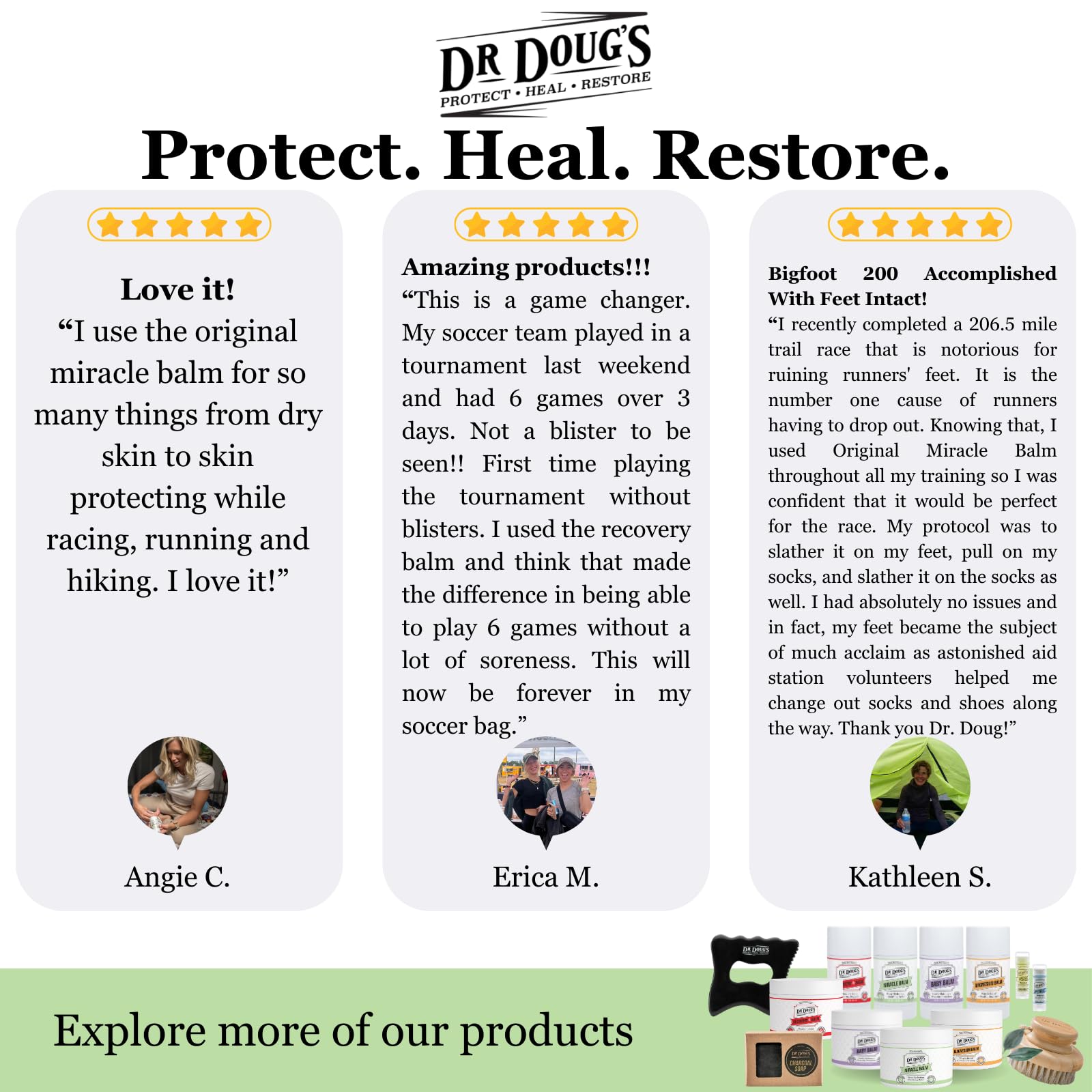 Chafing relief with Dr. Doug's Balm during activity.