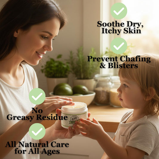 Dr. Doug's Original Miracle Balm on hands delivering deep moisture.