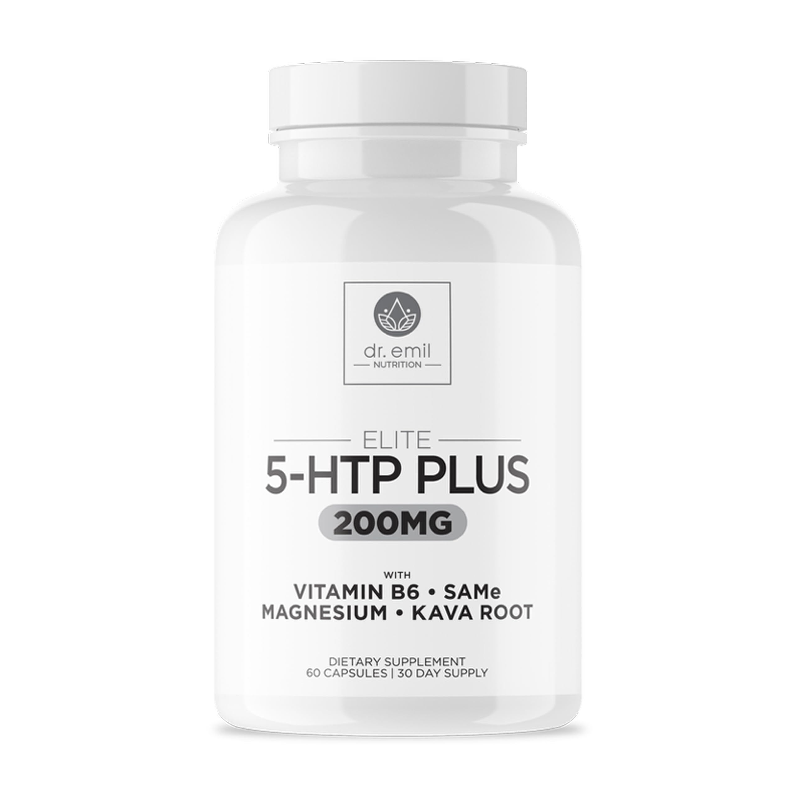 DR. EMIL NUTRITION Elite 5-HTP bottle suggesting calm evenings and better sleep.