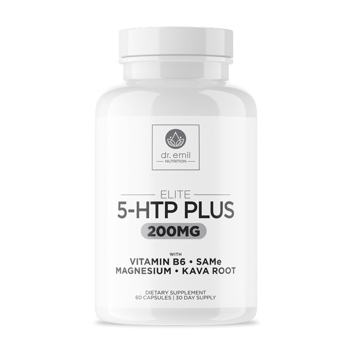 DR. EMIL NUTRITION Elite 5-HTP bottle suggesting calm evenings and better sleep.