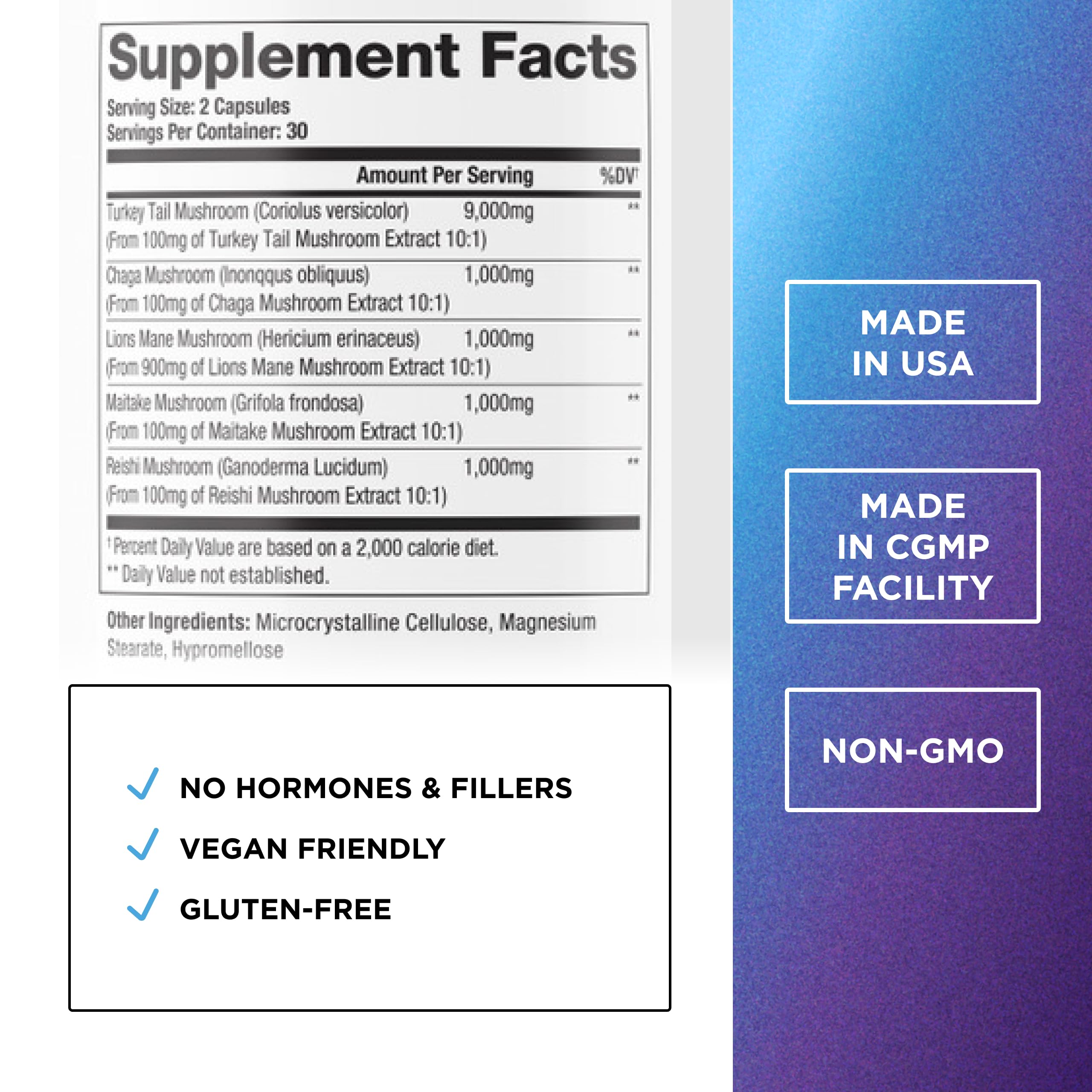 DR. EMIL NUTRITION Elite Turkey Tail label close-up highlighting gluten-free and non-GMO formula