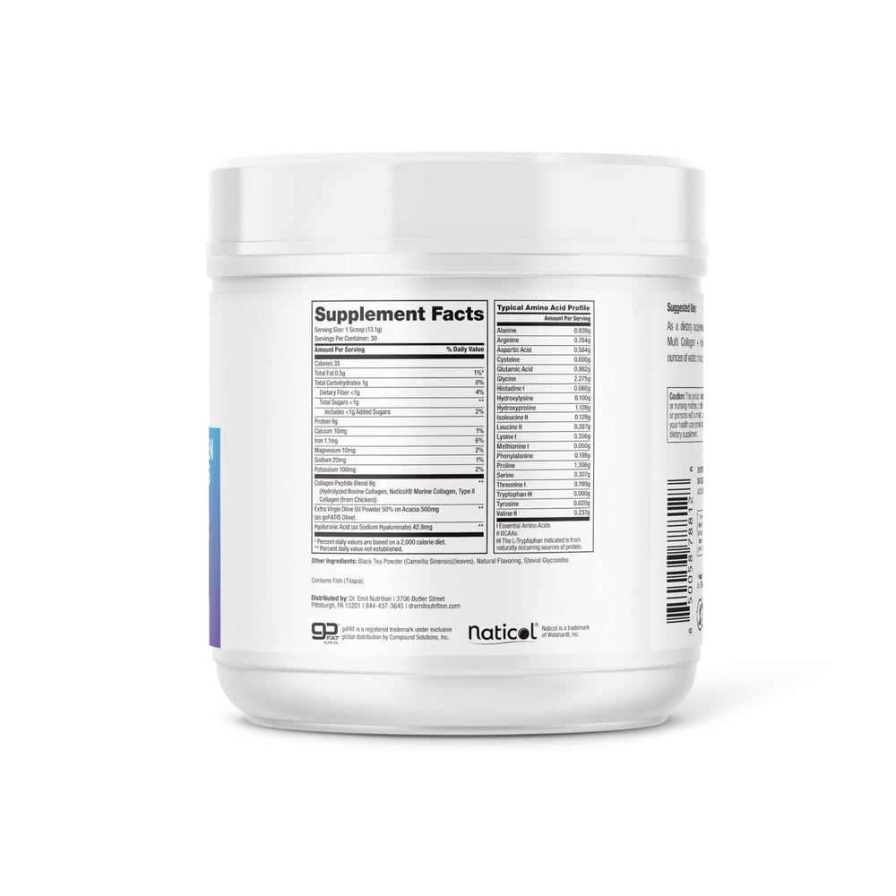 DR. EMIL NUTRITION jar closeup highlighting 9g protein per serving and non-GMO formula