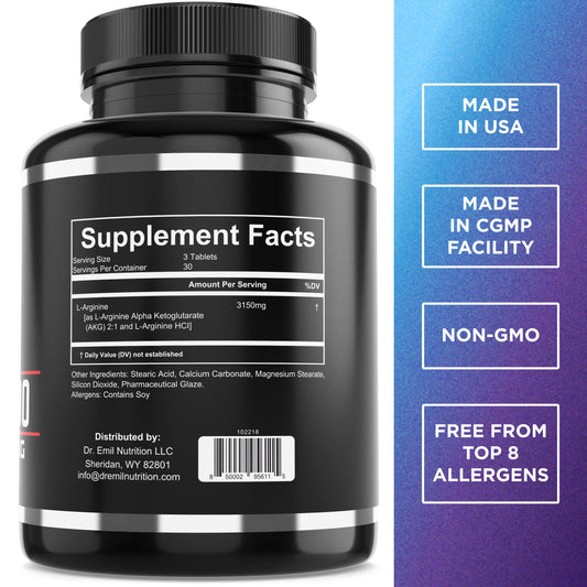 Dr. Emil Nitric Oxide boost bottle emphasizes enhanced blood flow potential.