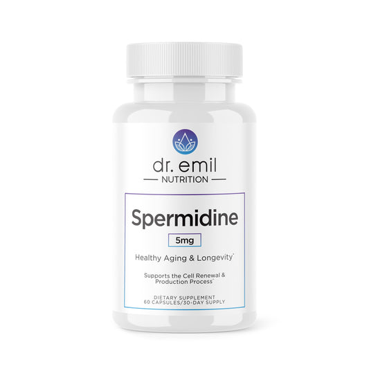 DR. EMIL NUTRITION Spermidine 5mg bottle closeup for cellular support