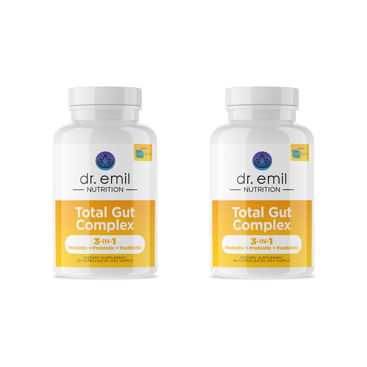 DR. EMIL NUTRITION Total Gut Health Complex bottle front view showing two-capsule daily dose