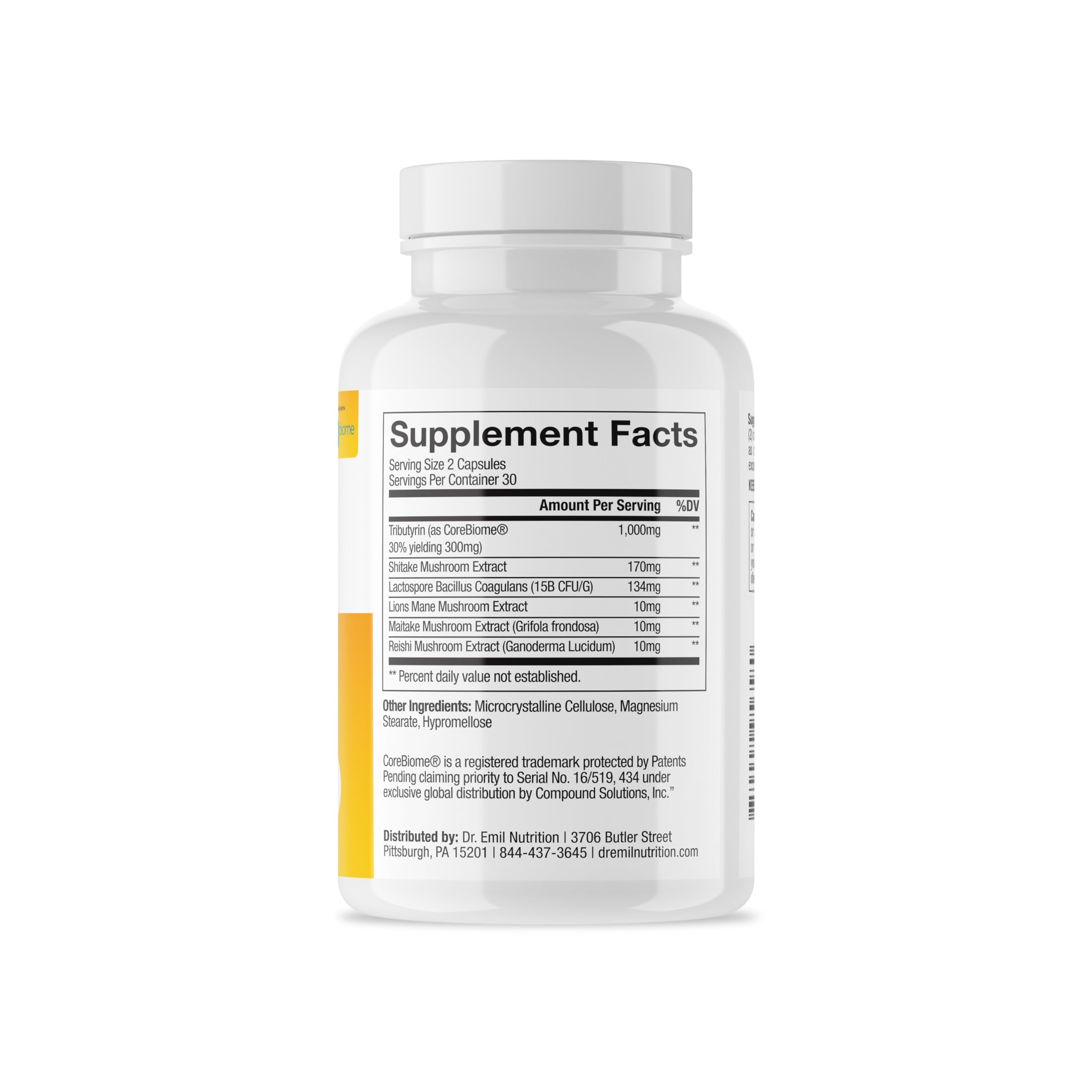 DR. EMIL NUTRITION bottle side view highlighting compact travel-friendly packaging