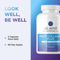 DR. EMIL NUTRITION on vanity shelf beside skincare products