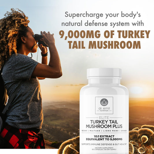 DR. EMIL NUTRITION Turkey Tail capsules close-up for convenient daily support.