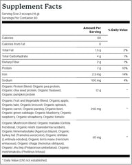 Dr. Fuhrman Pro-Boost powder scoop displays nine mushroom powders and greens for daily smoothies